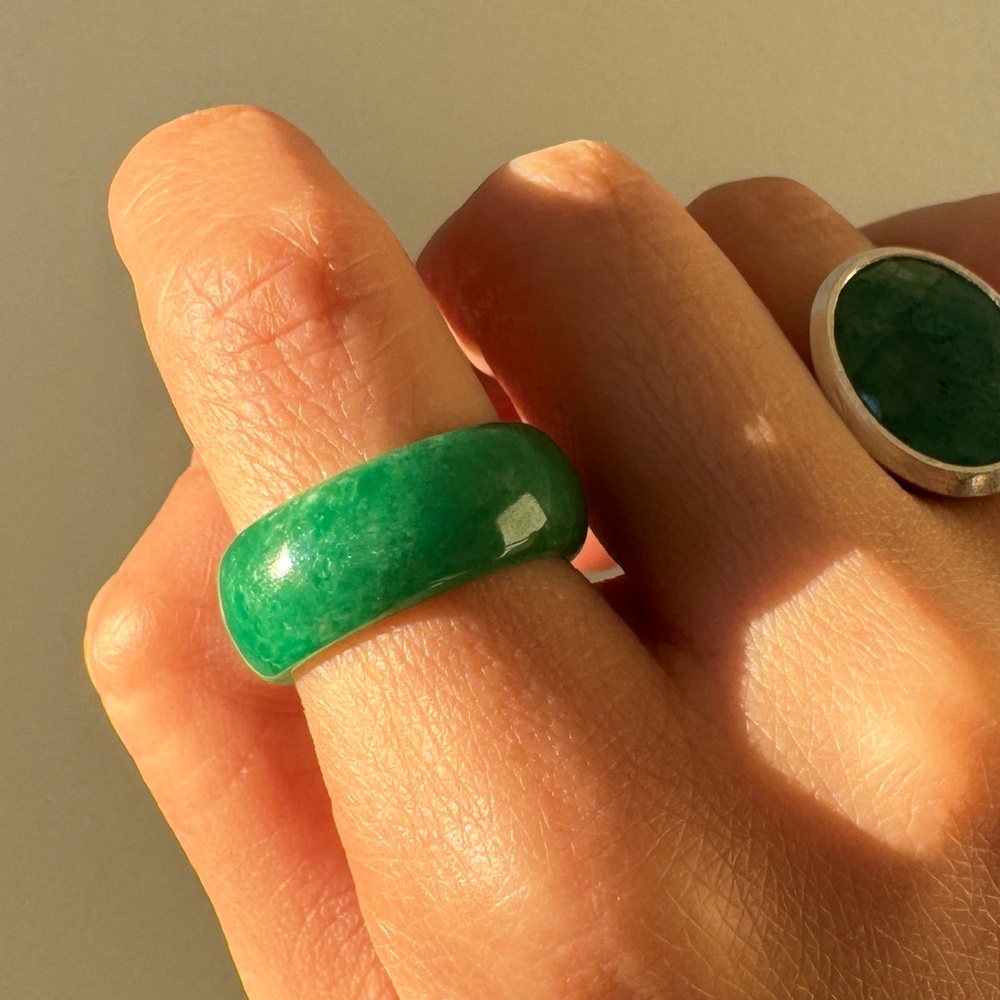 Burmese Jadeite Apple Green Jade Ring, Size 6.5